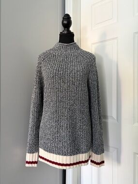DKR Women’s Grey Knit Cabin Sweater with Mock Neck and Contrast Hem